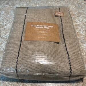 One West Elm Bleecker Striped Linen Burlap Drape Curtain Panel 48x84 New